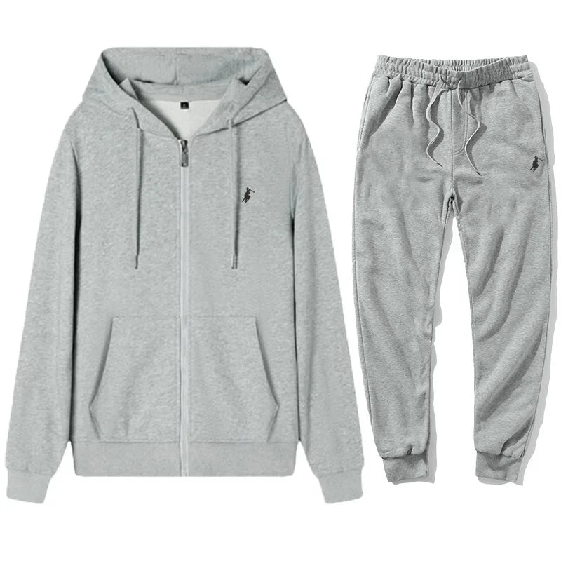 New 2025 Spring and Autumn men's hooded sweatshirt + trousers two-piece set, outdoor zipper jogging men's sports leisure suit