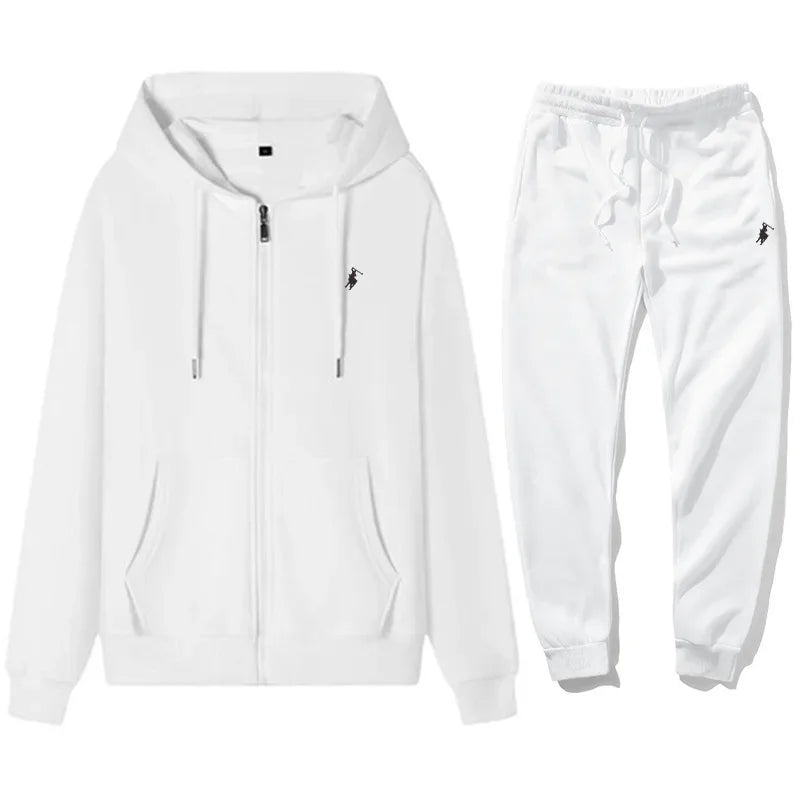 New 2025 Spring and Autumn men's hooded sweatshirt + trousers two-piece set, outdoor zipper jogging men's sports leisure suit