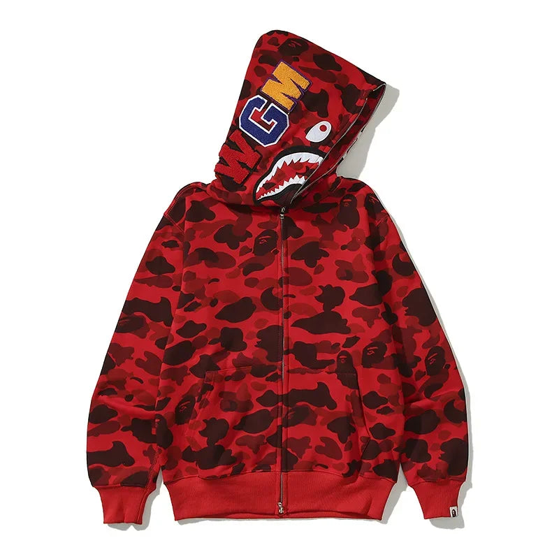 AAPE BY A BATHING APE Classic Camouflage Shark Autumn Hoodie Men High-quality Youth Zipper Cotton Jacket Fashion Costume Couple