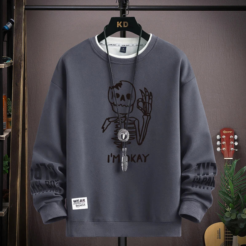 Autumn Men's Sweatshirt Cool Bear Print Long Sleeve T-shirt Fashion Men's Clothing Khaki O Neck Harajuku Exclusive Design Top