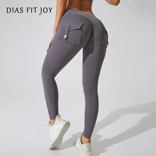 DIAS FIT JOY Nylon Yoga pants buttocks pocket tight pants women's sports fitness pants hip lifting Breathable No T Line