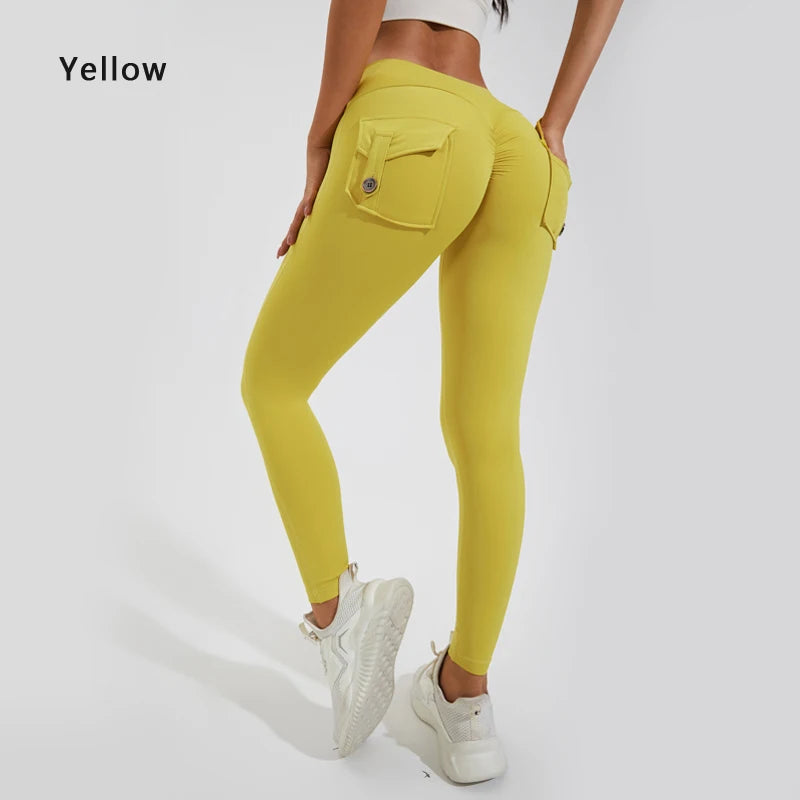 DIAS FIT JOY Nylon Yoga pants buttocks pocket tight pants women's sports fitness pants hip lifting Breathable No T Line