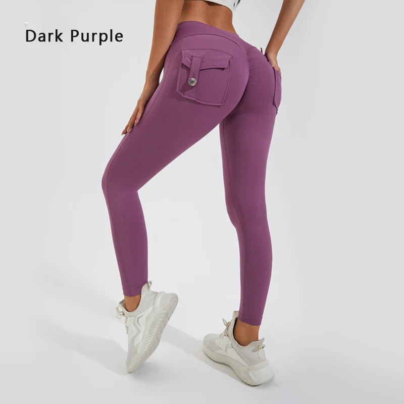 DIAS FIT JOY Nylon Yoga pants buttocks pocket tight pants women's sports fitness pants hip lifting Breathable No T Line