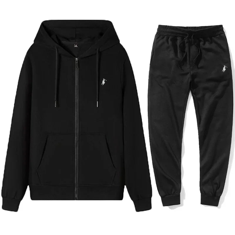 New 2025 Spring and Autumn men's hooded sweatshirt + trousers two-piece set, outdoor zipper jogging men's sports leisure suit