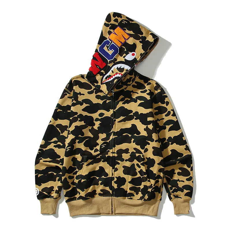 AAPE BY A BATHING APE Classic Camouflage Shark Autumn Hoodie Men High-quality Youth Zipper Cotton Jacket Fashion Costume Couple