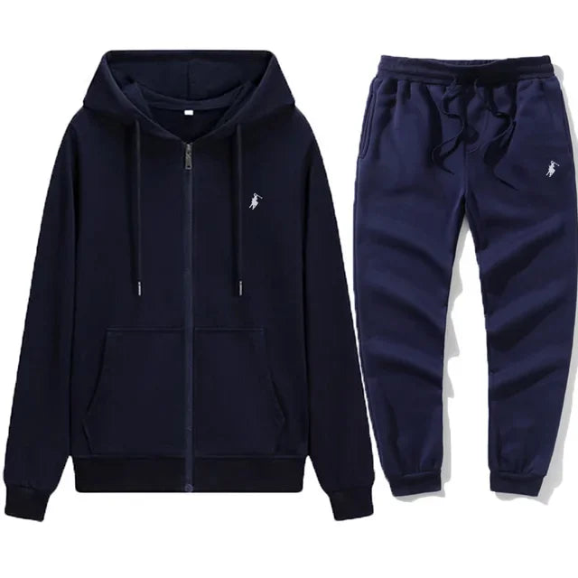 New 2025 Spring and Autumn men's hooded sweatshirt + trousers two-piece set, outdoor zipper jogging men's sports leisure suit