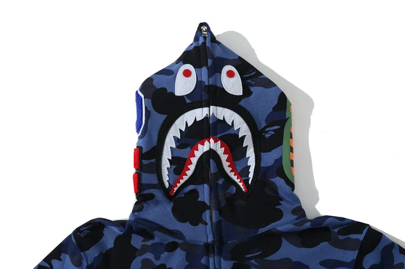 AAPE BY A BATHING APE Classic Camouflage Shark Autumn Hoodie Men High-quality Youth Zipper Cotton Jacket Fashion Costume Couple